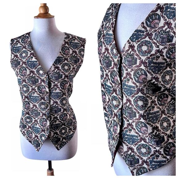 Vintage Bobbie Brooks Christmas Brocade 1990s Vest - Large - Picture 4 of 10